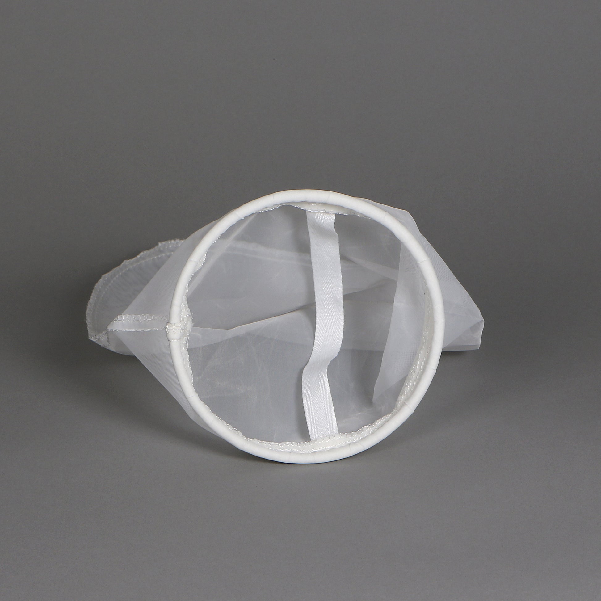 NMO100P2SH - Nylon Monofilament, 100 Micron, P2 (7.06"x32"), Galvonized Steel Ring, Handle - PureFlow Filtration Solutions